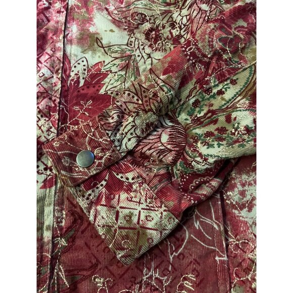 Christopher & Banks Jacket Womens M Red Multi Corduroy Zip Front Embroidered - Picture 15 of 16